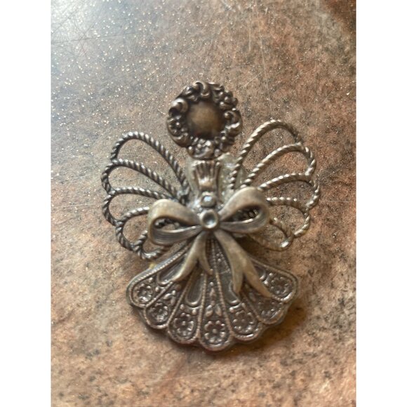 Vintage Angel Pins Set - Silver-Tone Filigree With Rhinestones - Heavenly Access - Picture 2 of 5